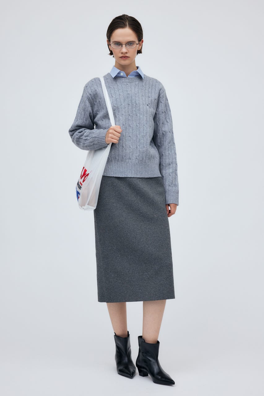 7G Cable Knit Tops L/GRY S