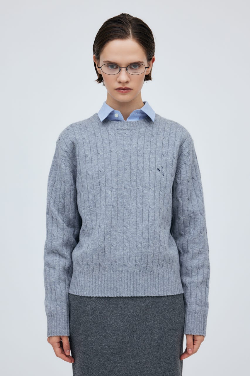 7G Cable Knit Tops L/GRY S