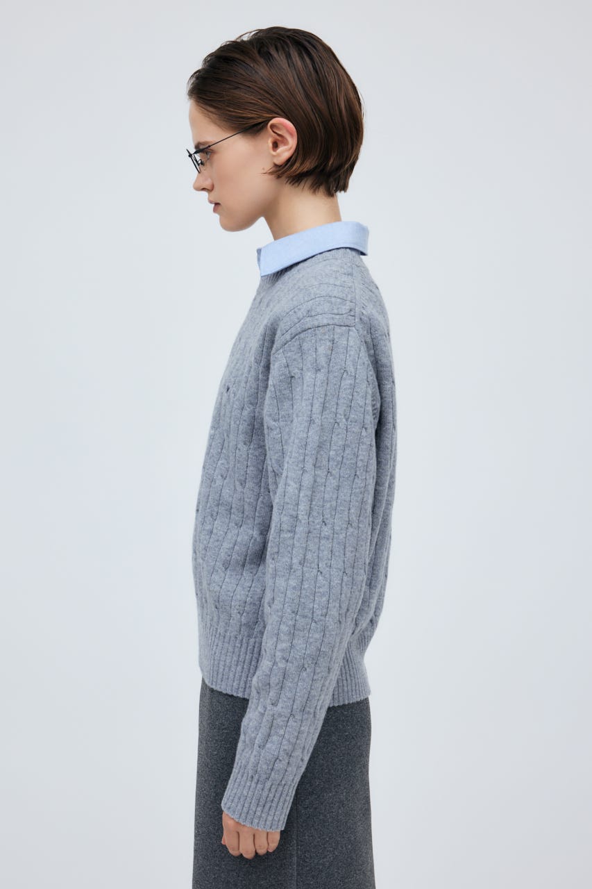7G Cable Knit Tops L/GRY S