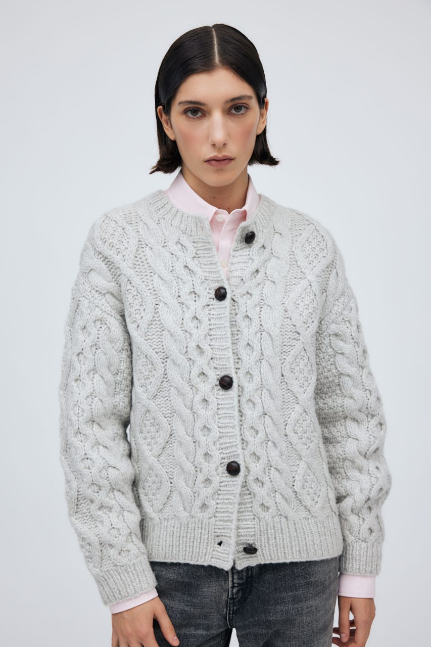 Fisherman Hand Knit Cardigan L/C.GRY M