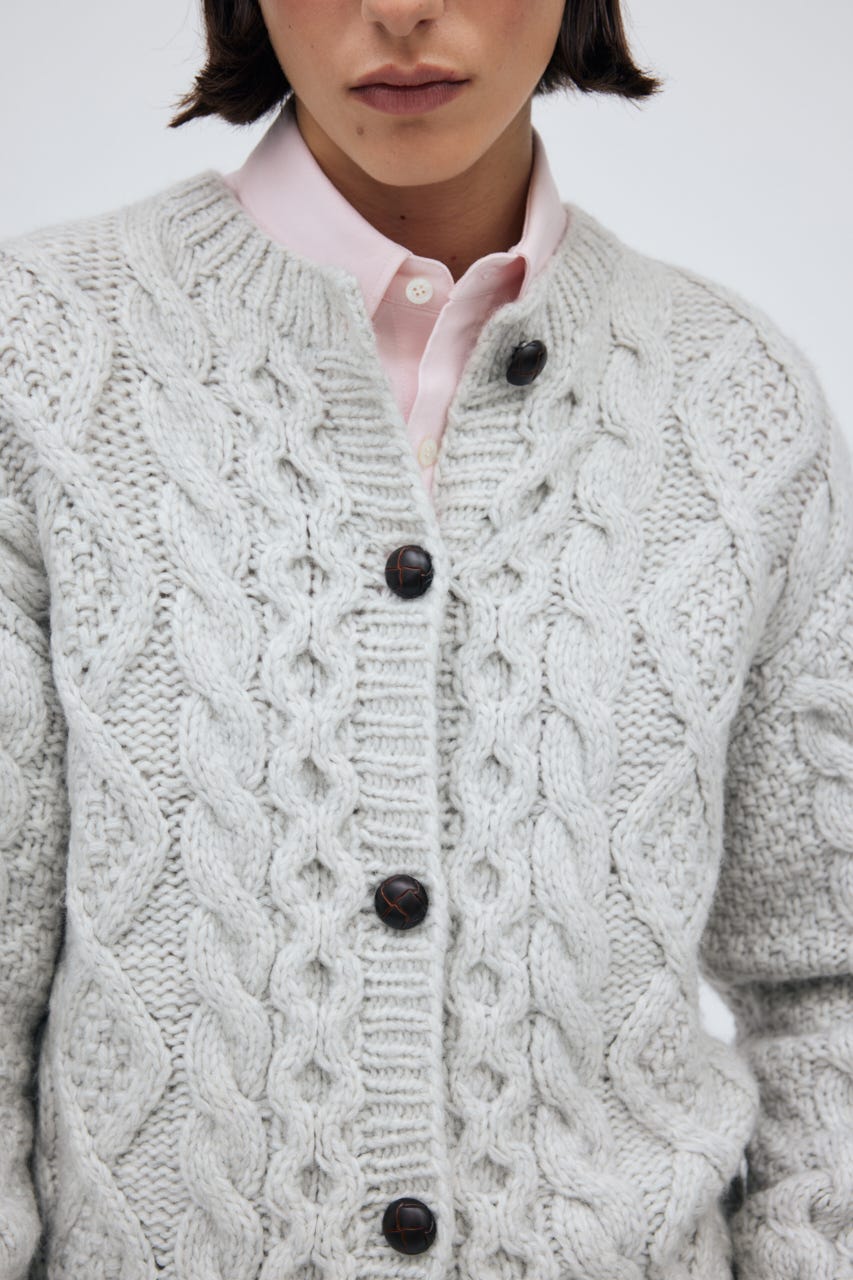 Fisherman Hand Knit Cardigan L/C.GRY M