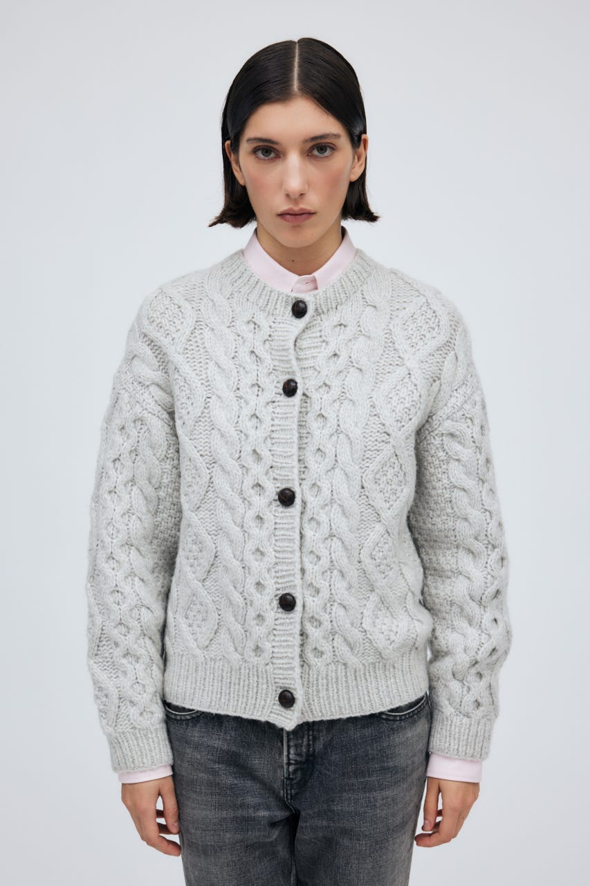 Fisherman Hand Knit Cardigan L/C.GRY M