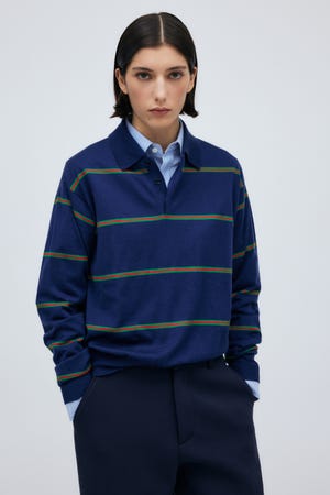 16G Stripe Polo Knit