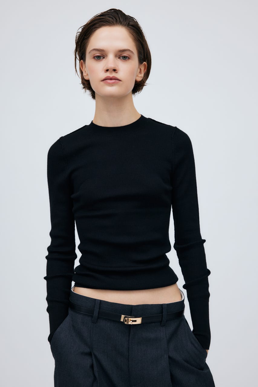 16G Sheer Rib Knit Tops BLK M