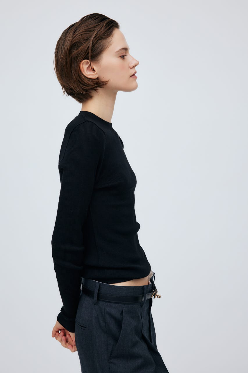 16G Sheer Rib Knit Tops BLK M