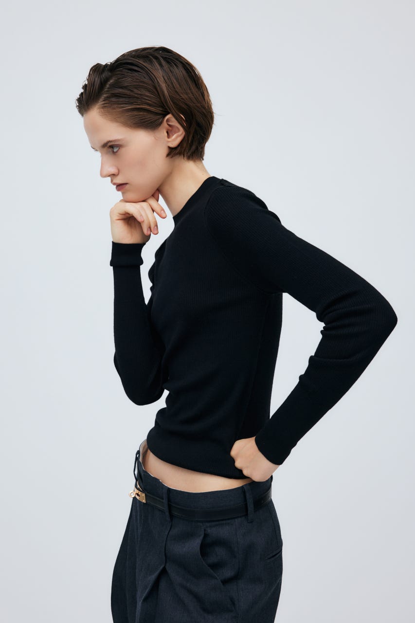 16G Sheer Rib Knit Tops BLK M