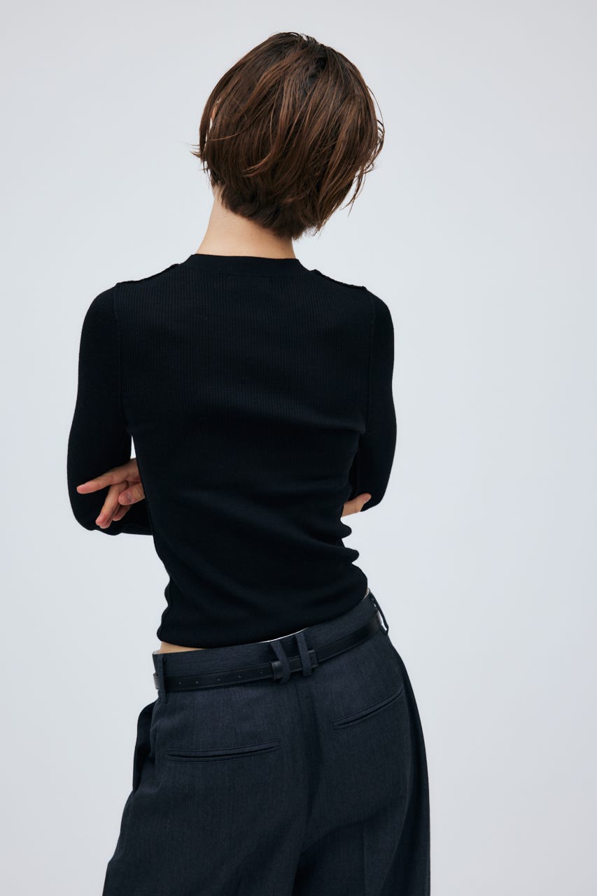 16G Sheer Rib Knit Tops BLK M