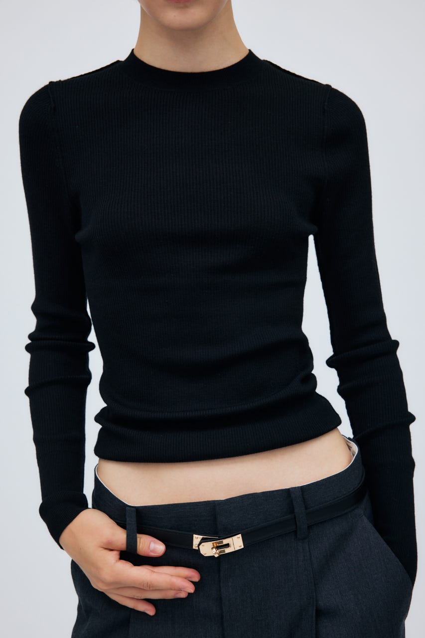 16G Sheer Rib Knit Tops BLK M