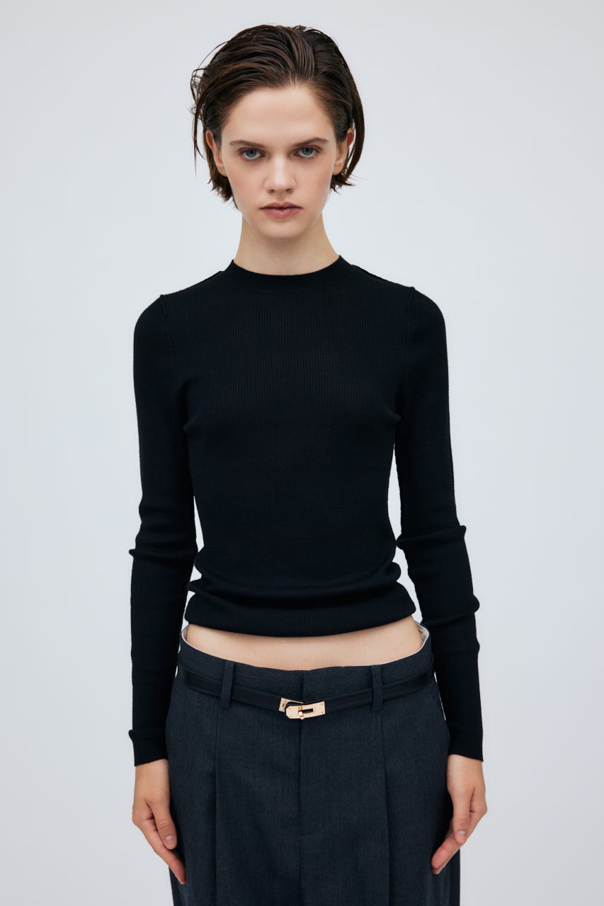 16G Sheer Rib Knit Tops BLK M