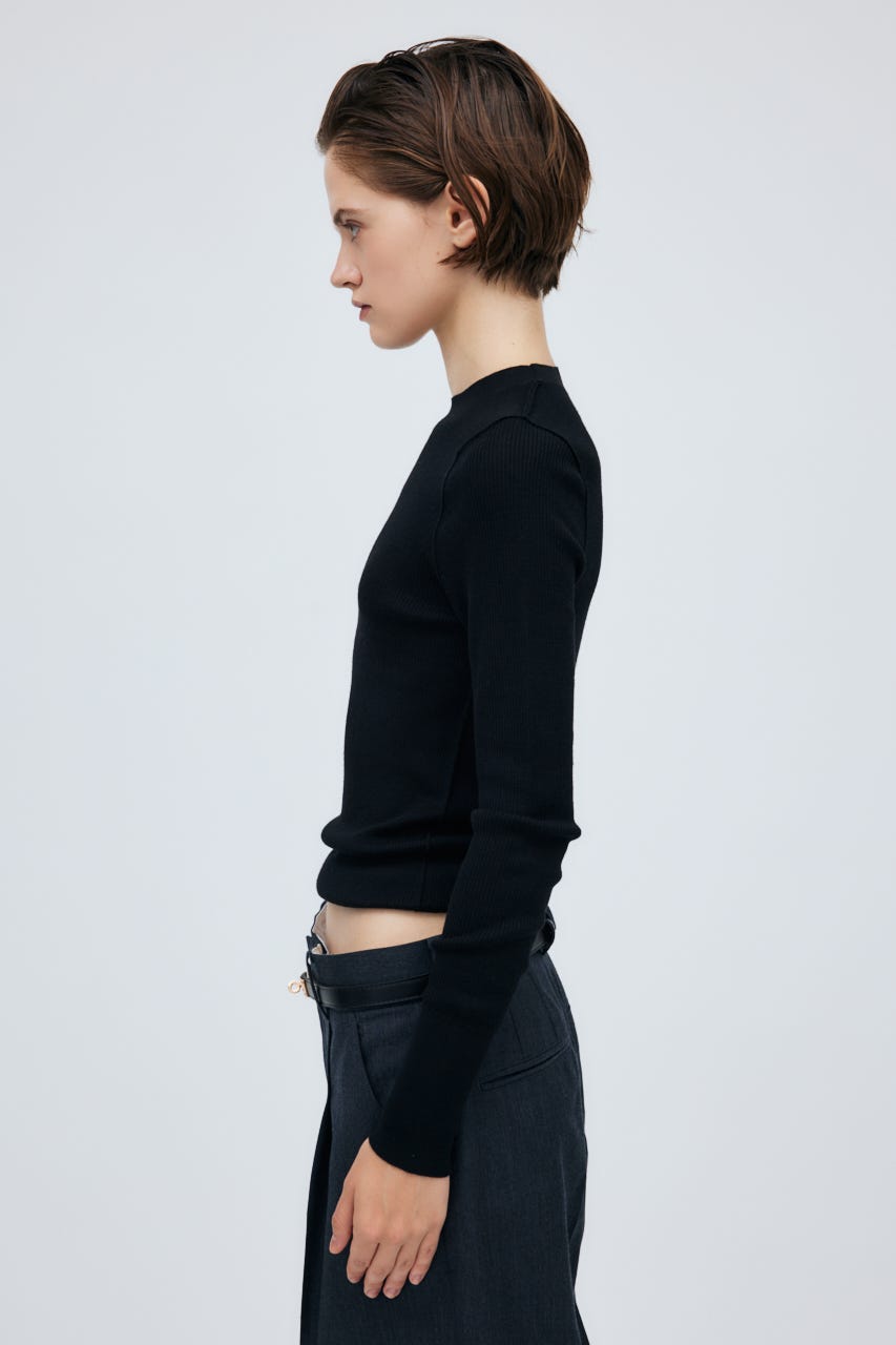 16G Sheer Rib Knit Tops BLK M