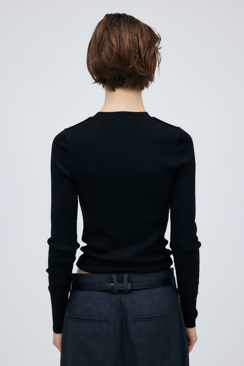 16G Sheer Rib Knit Tops BLK M