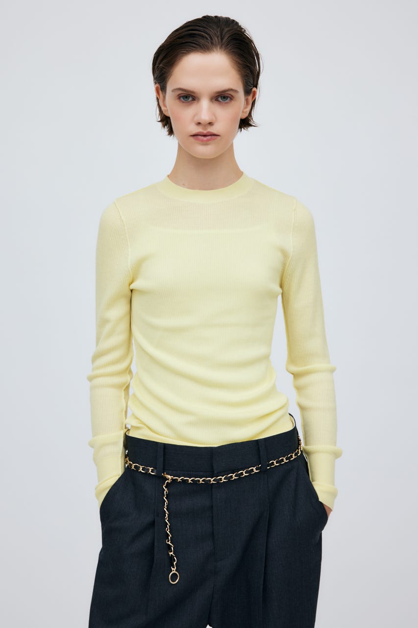 16G Sheer Rib Knit Tops L/YEL S