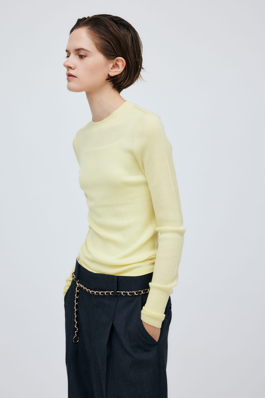 16G Sheer Rib Knit Tops L/YEL S