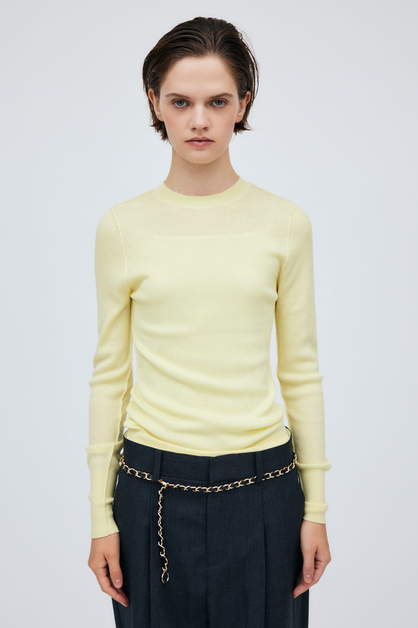 16G Sheer Rib Knit Tops L/YEL S