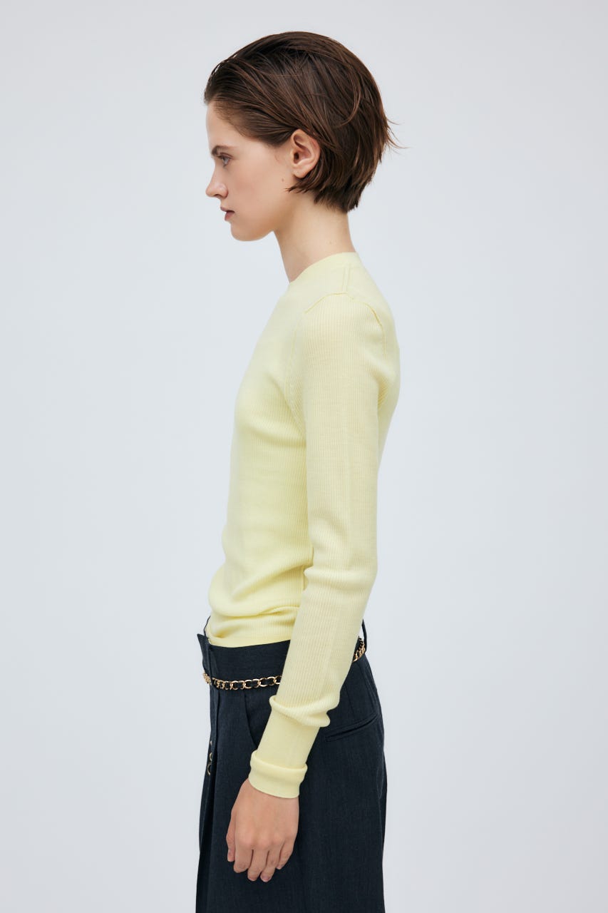 16G Sheer Rib Knit Tops L/YEL S