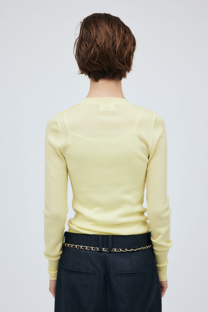 16G Sheer Rib Knit Tops L/YEL S