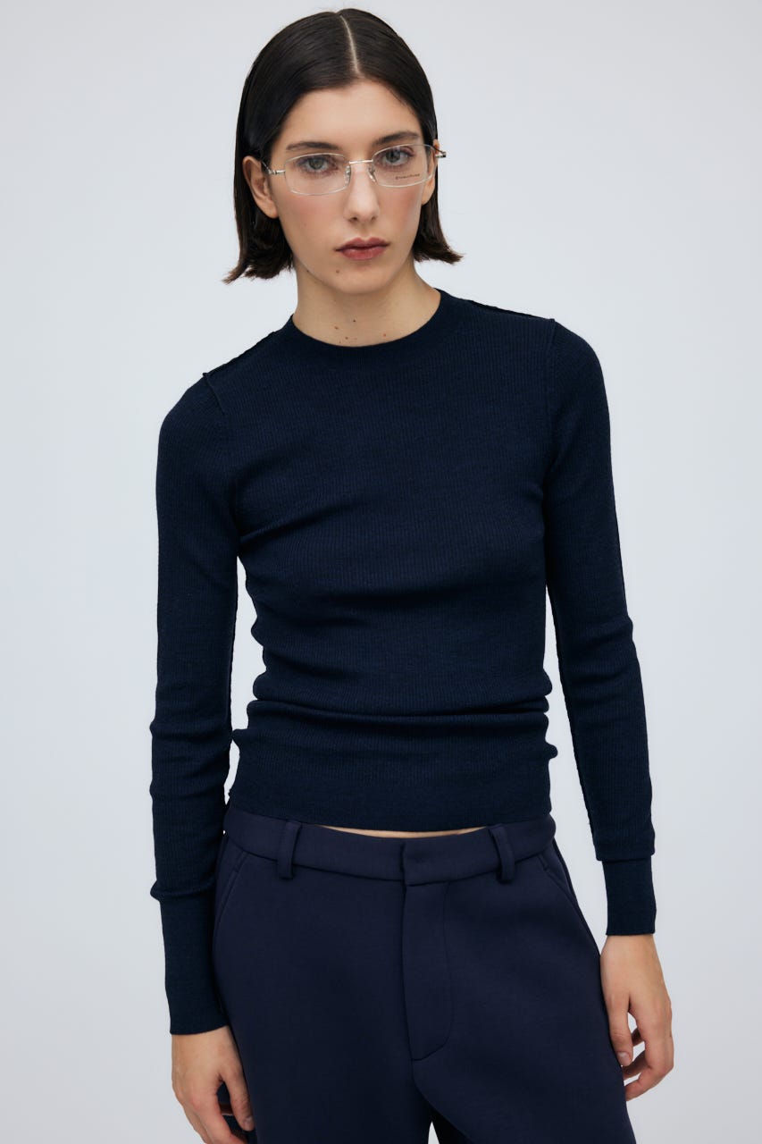 16G Sheer Rib Knit Tops NVY S