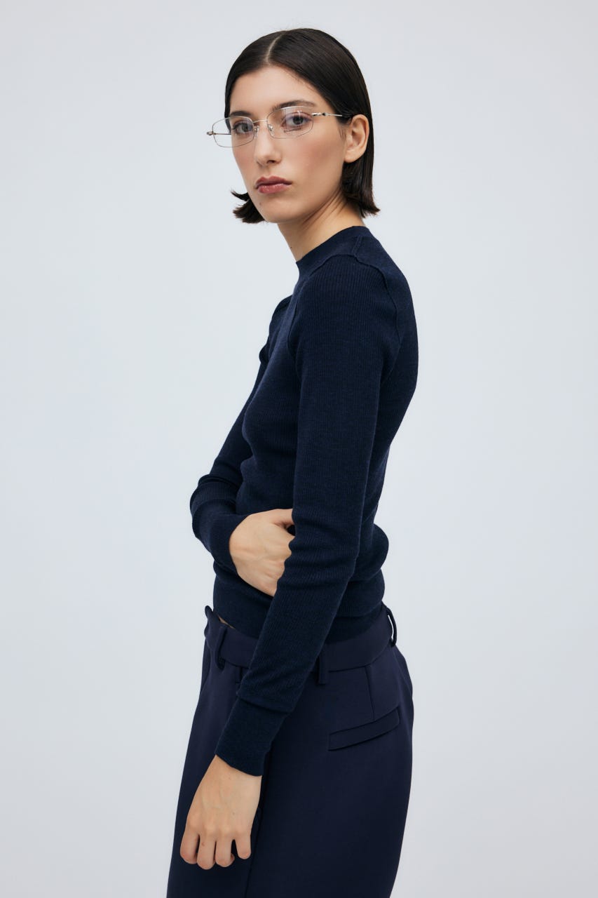 16G Sheer Rib Knit Tops NVY S