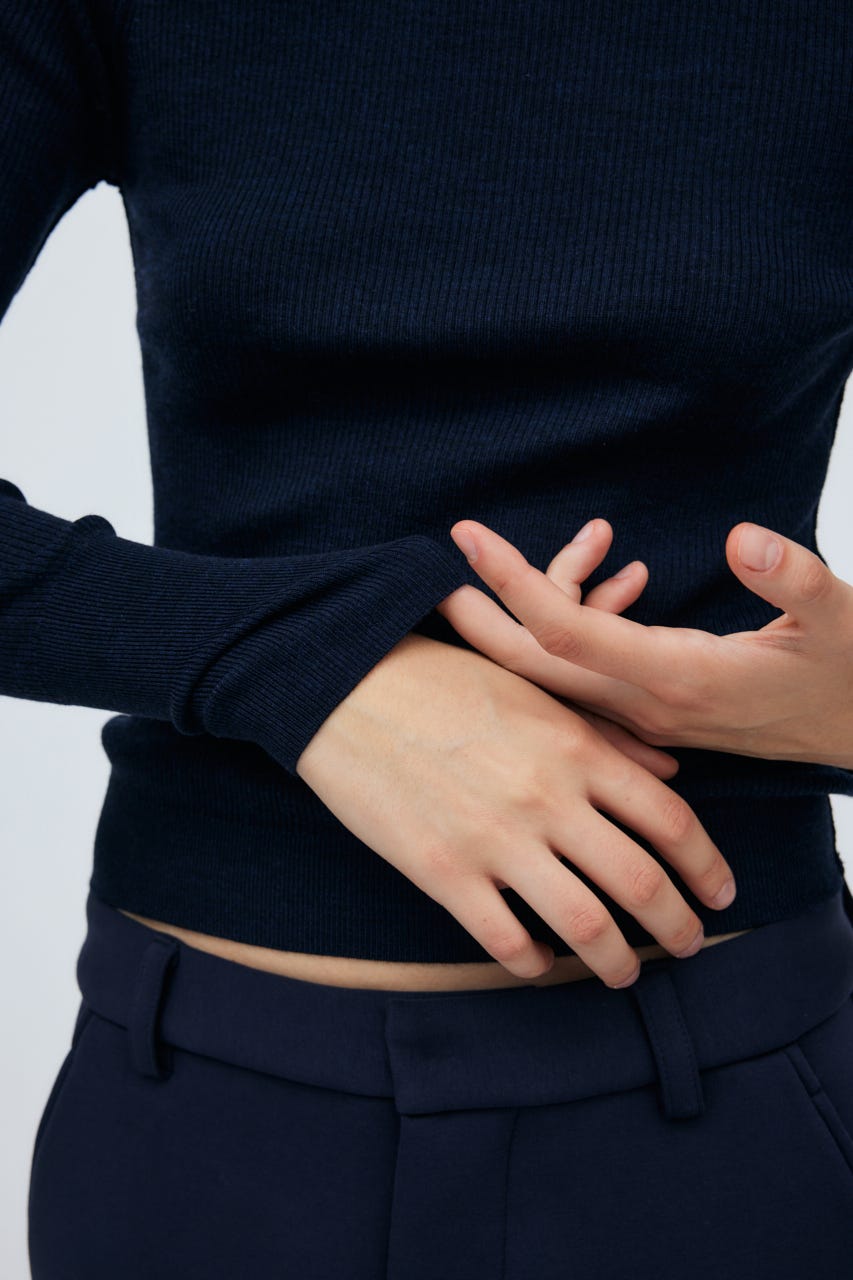 16G Sheer Rib Knit Tops NVY S