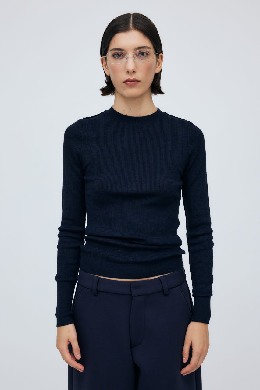 16G Sheer Rib Knit Tops NVY S