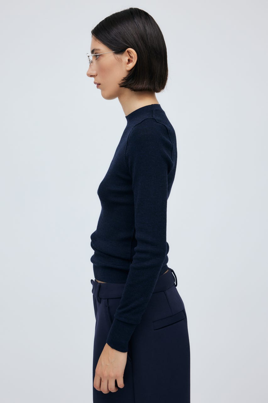 16G Sheer Rib Knit Tops NVY S