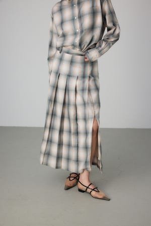 Ombre Check Pleats Skirt