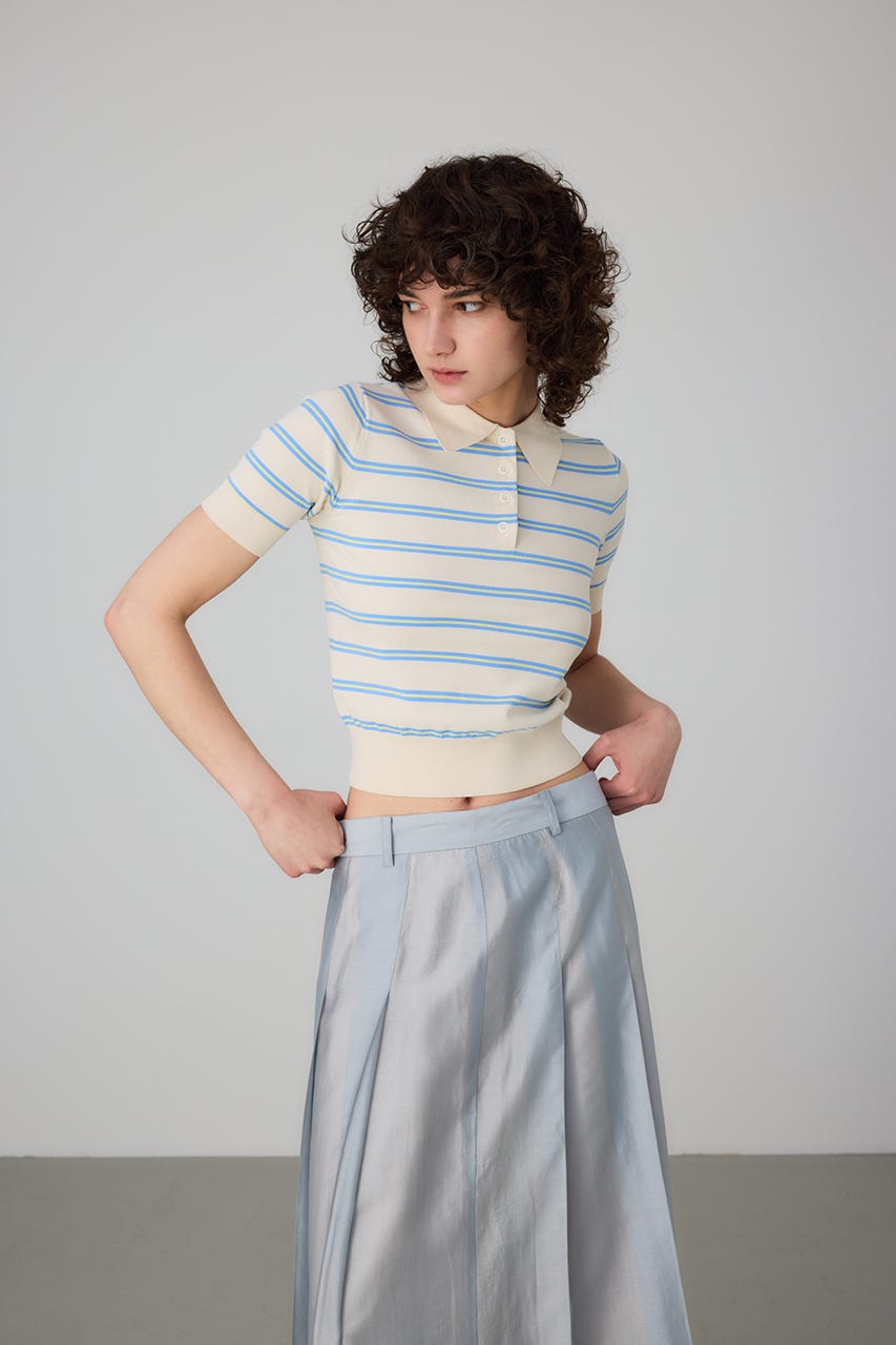 【美品】BRIEFING TRAVEL KNIT POLO サイズM MULTI BORDER LOGO KNIT POLO TOP