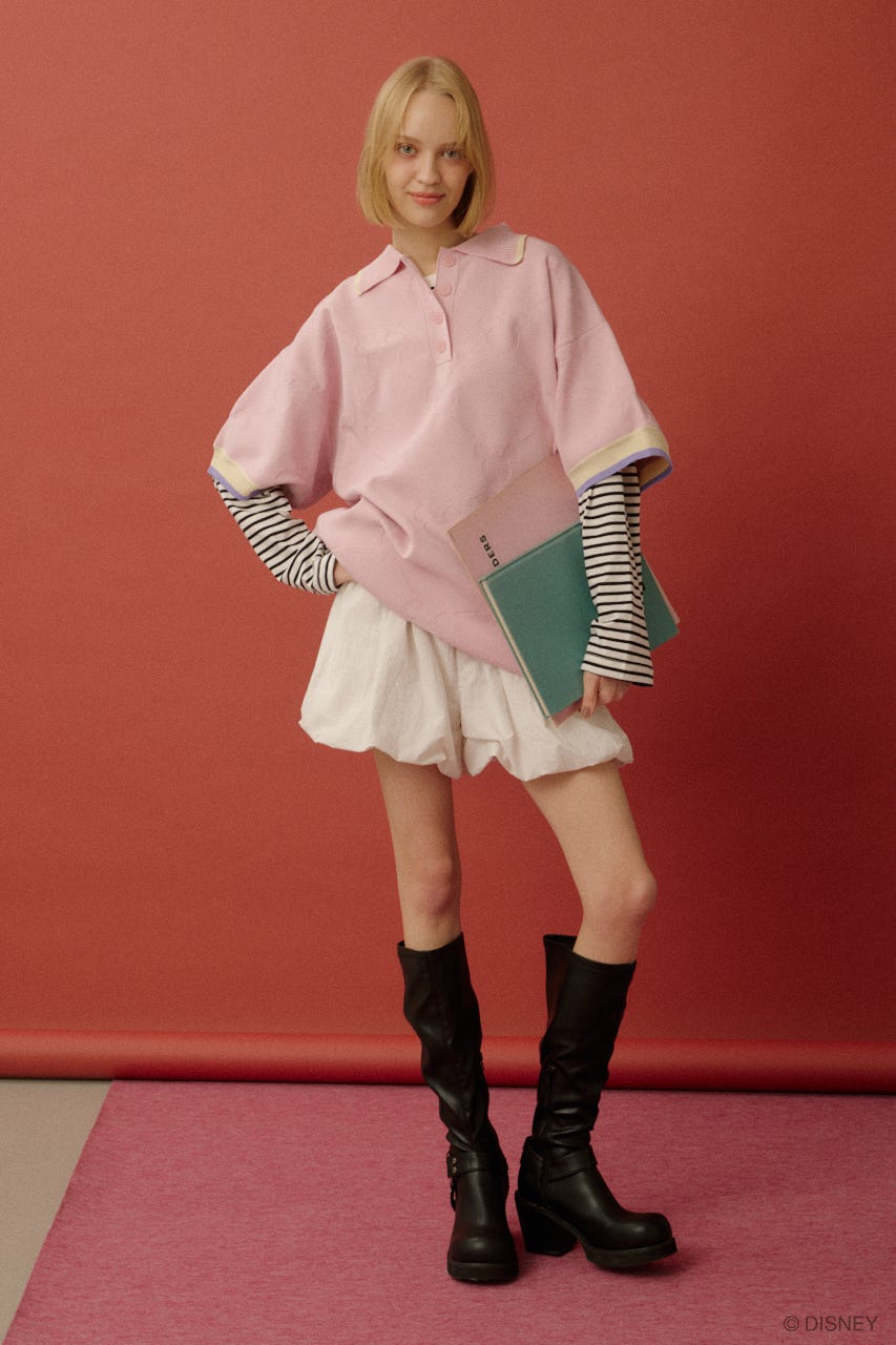 MD KNIT POLO OP / MICKEY L/PNK FREE