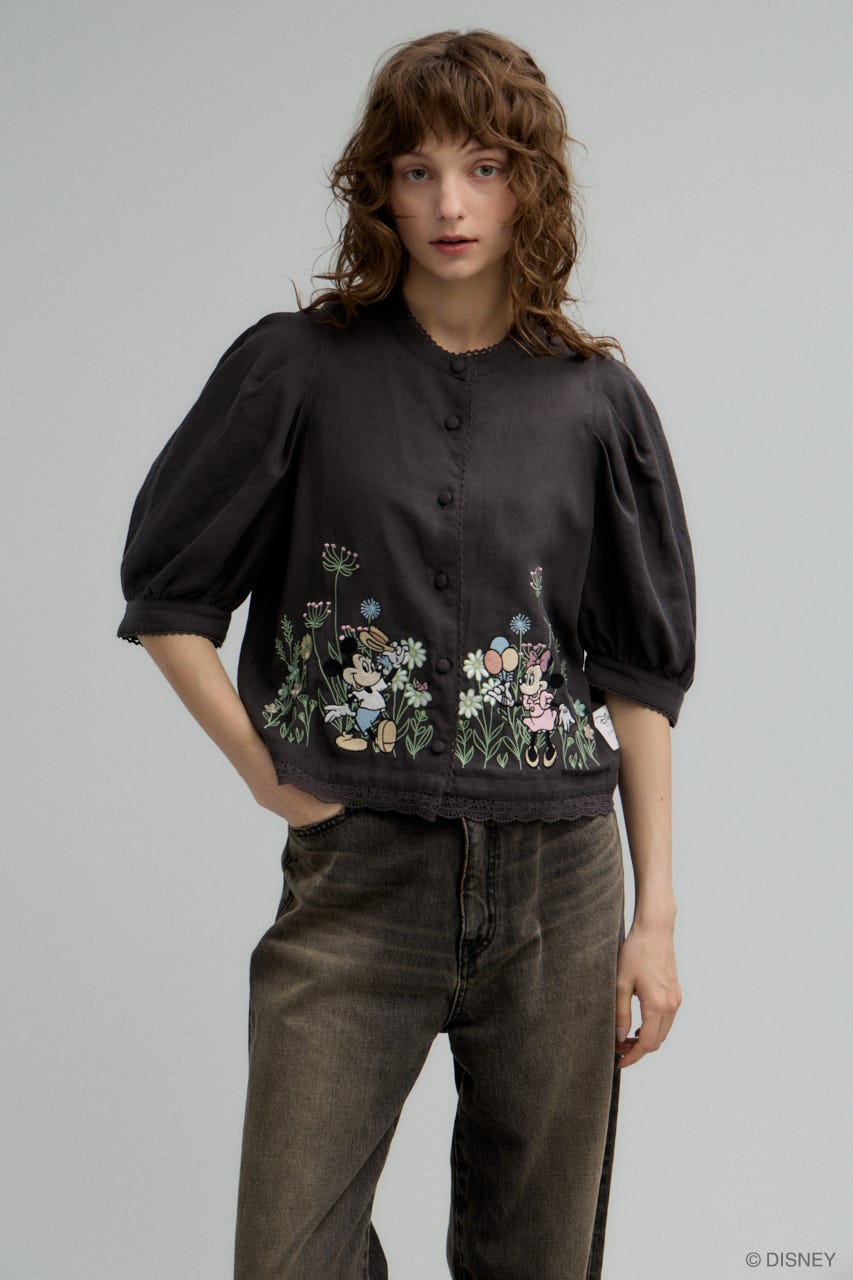 MD BOTANICAL EMBROIDERY  ブラウス BLK FREE