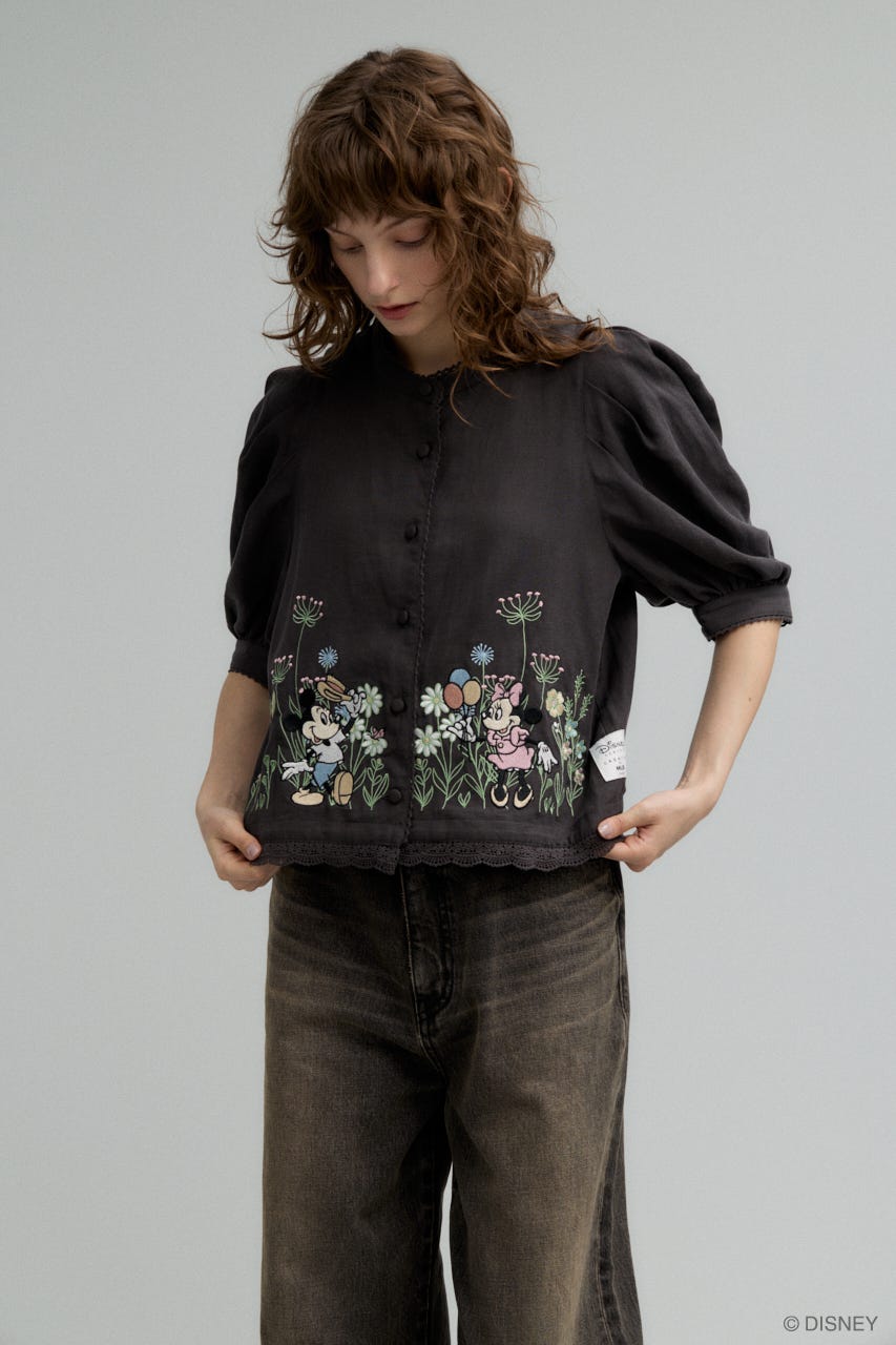 MD BOTANICAL EMBROIDERY  ブラウス BLK FREE