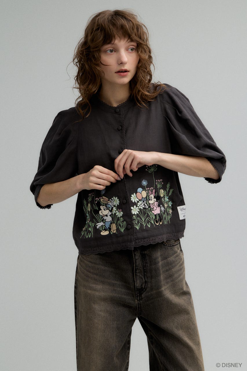 MD BOTANICAL EMBROIDERY  ブラウス BLK FREE