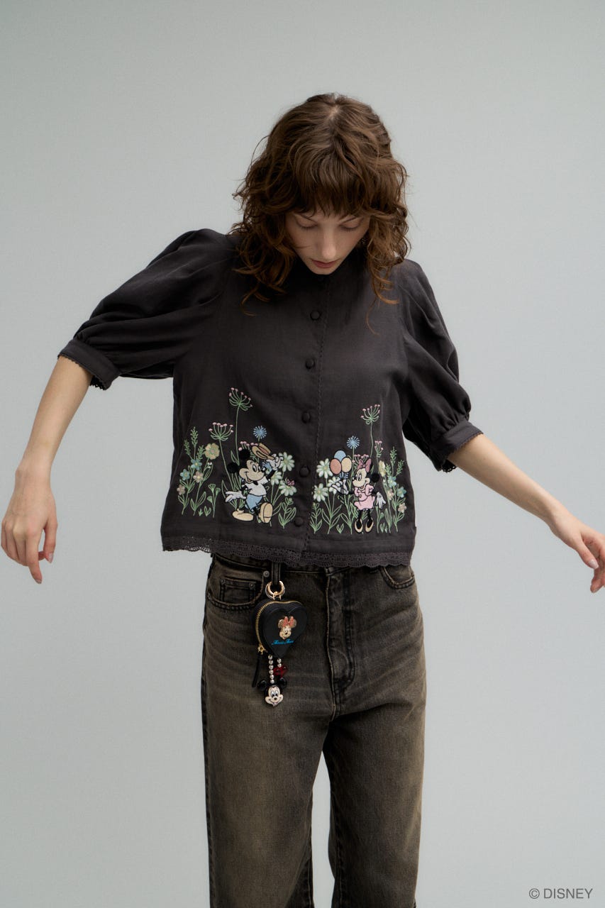 MD BOTANICAL EMBROIDERY  ブラウス BLK FREE
