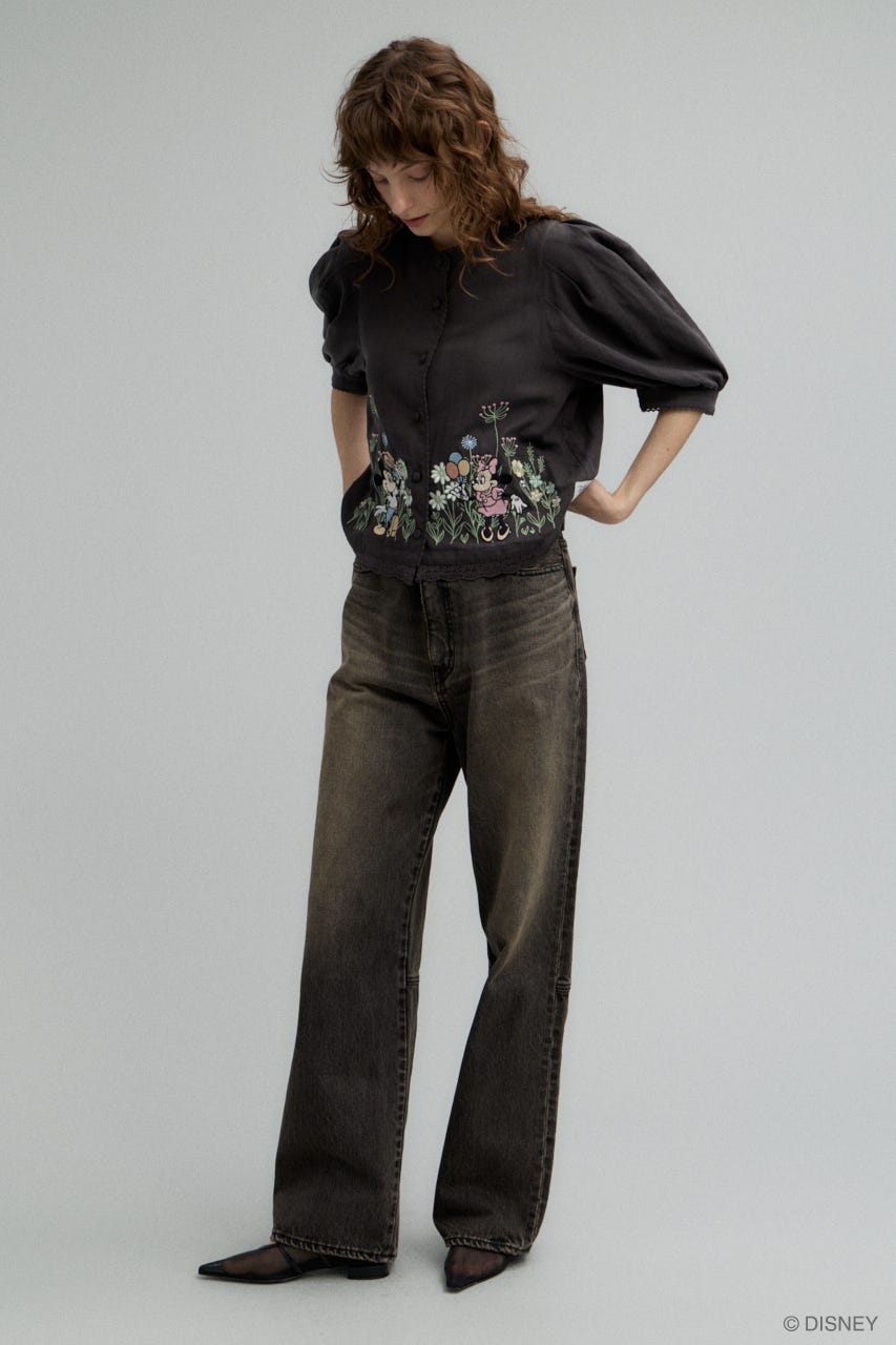MD BOTANICAL EMBROIDERY  ブラウス BLK FREE