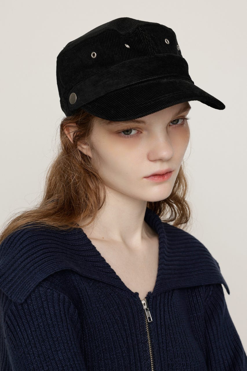 THIN CORDUROY BELTED キャップ BLK FREE