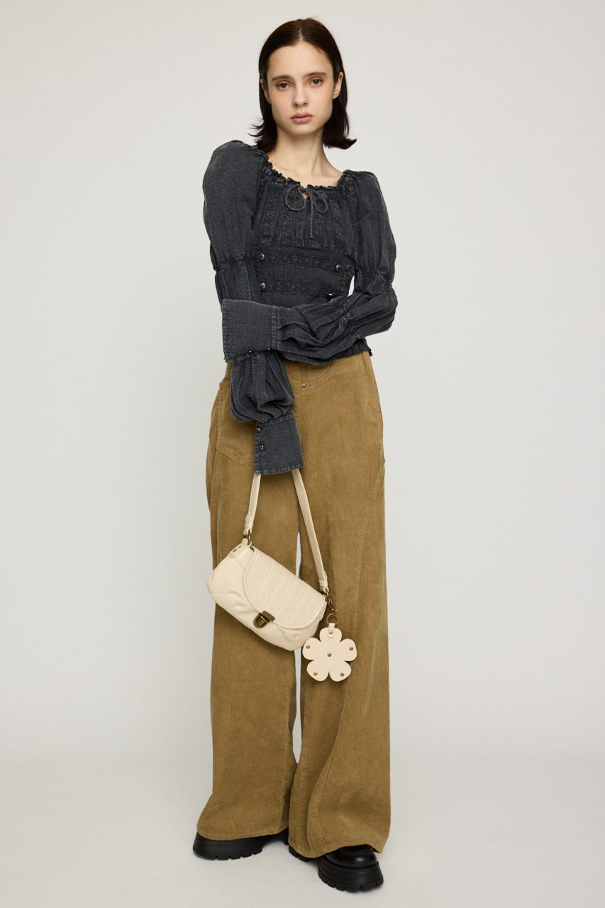 WASHED BUTTON SHIRRING ブラウス L/BLK FREE