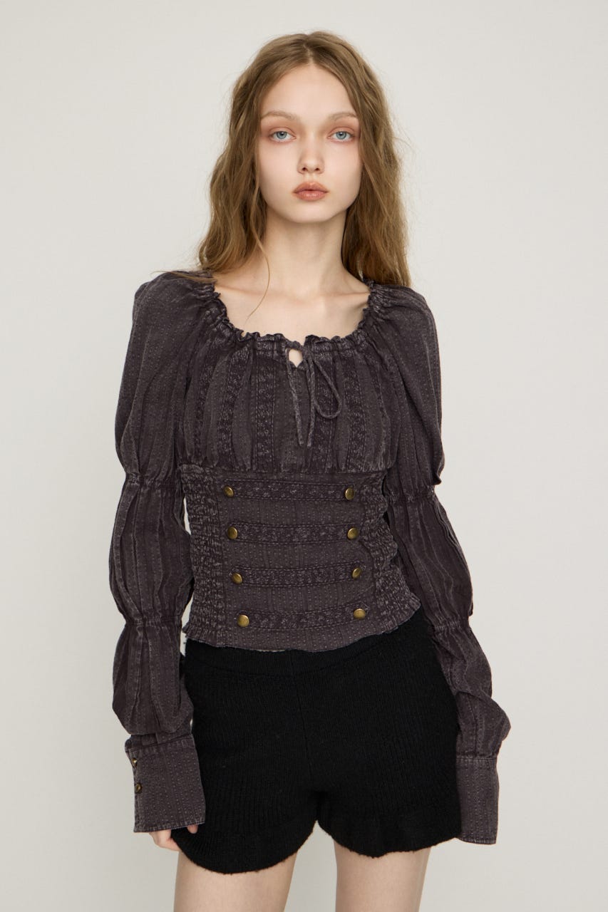 WASHED BUTTON SHIRRING ブラウス L/BRN FREE