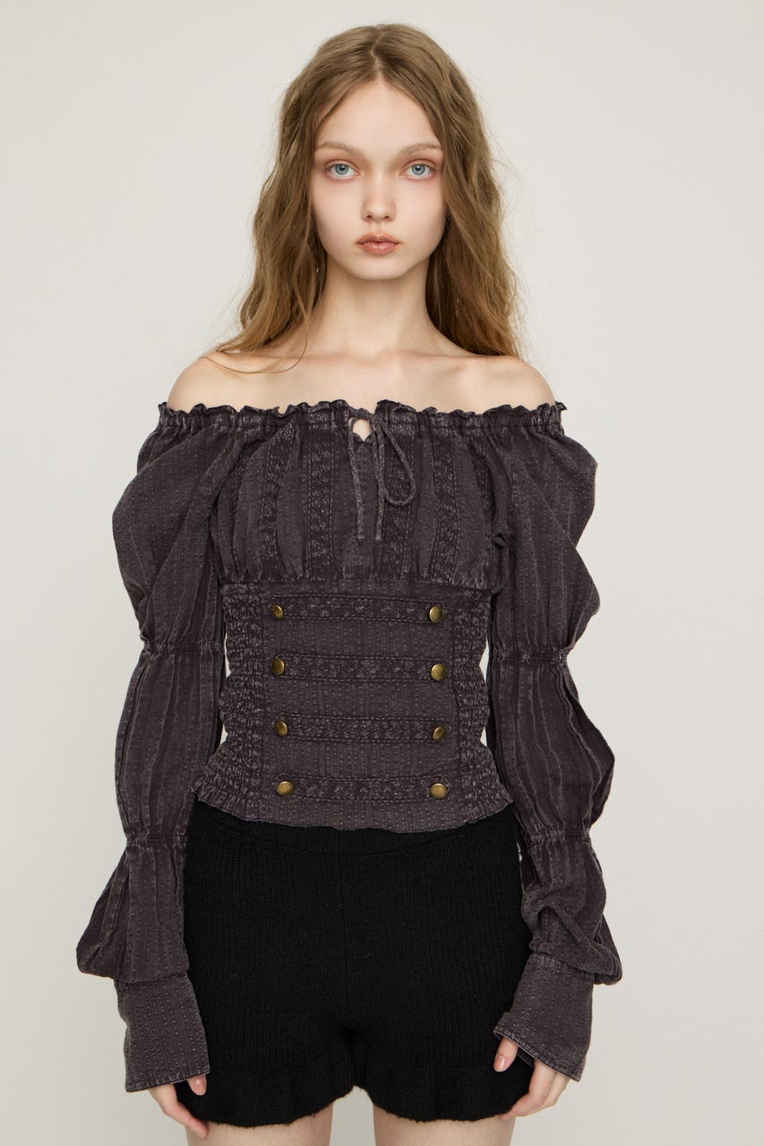 WASHED BUTTON SHIRRING ブラウス L/BRN FREE