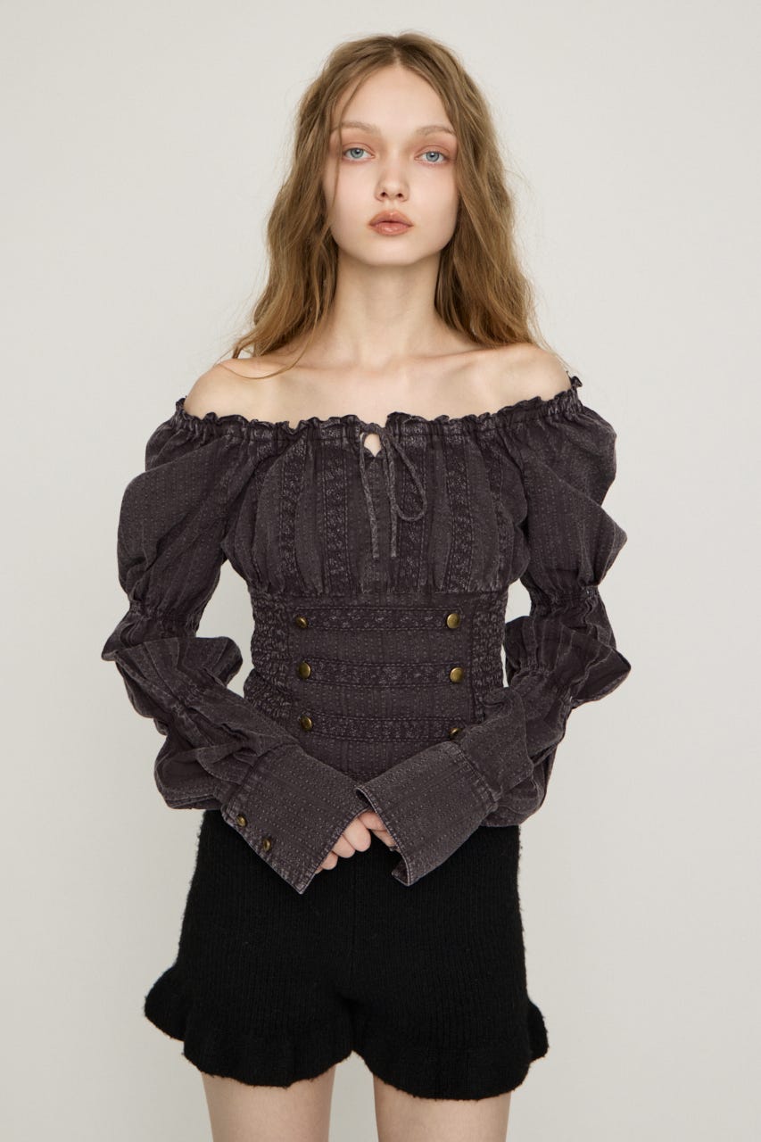 WASHED BUTTON SHIRRING ブラウス L/BRN FREE