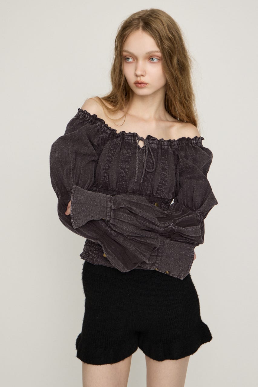 WASHED BUTTON SHIRRING ブラウス L/BRN FREE