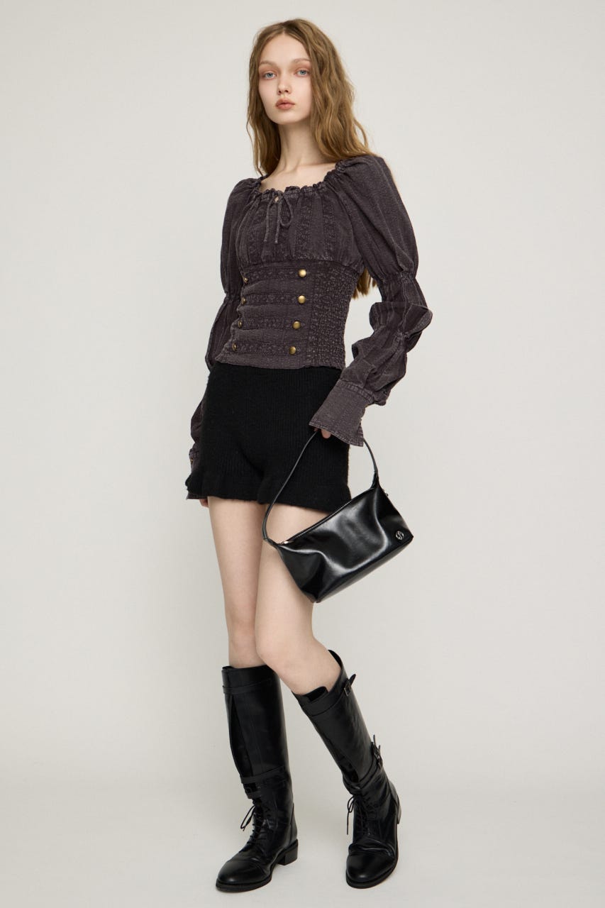 WASHED BUTTON SHIRRING ブラウス L/BRN FREE