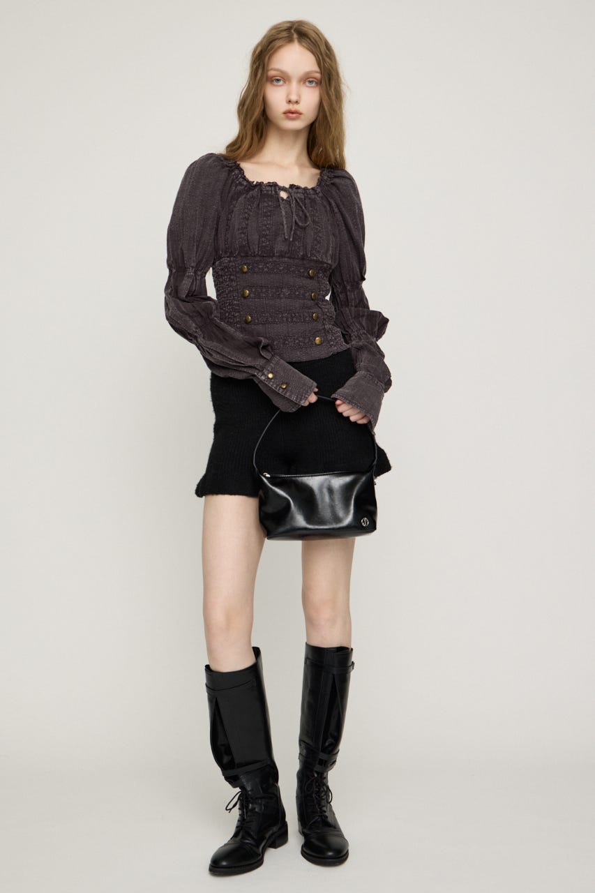 WASHED BUTTON SHIRRING ブラウス L/BRN FREE