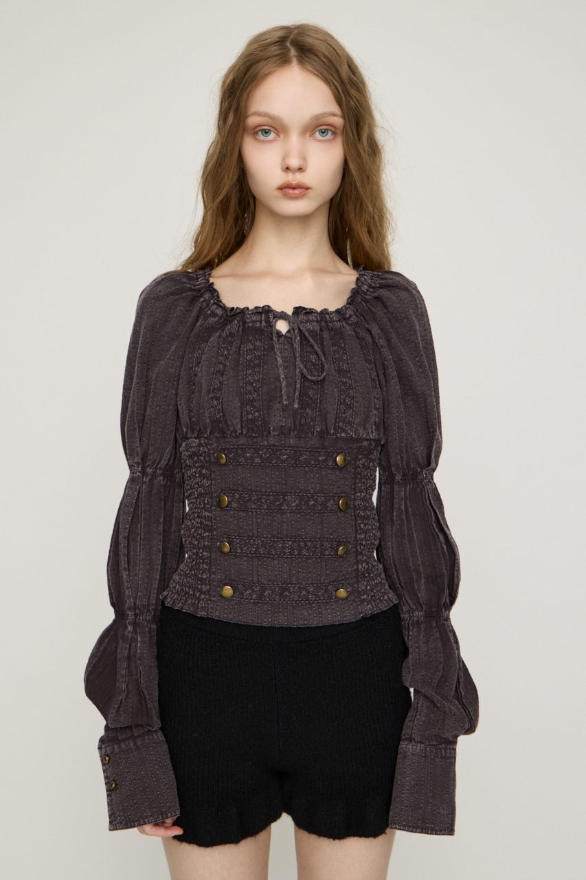WASHED BUTTON SHIRRING ブラウス L/BRN FREE