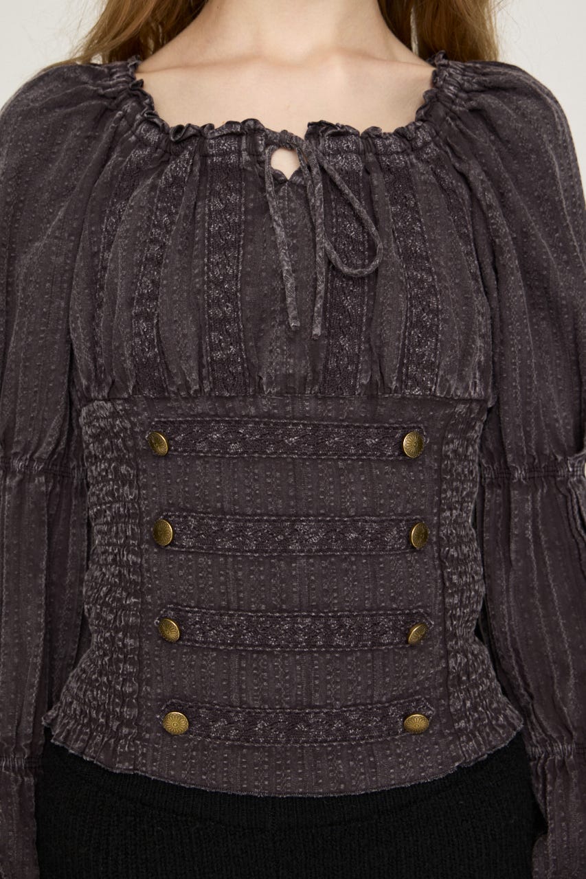 WASHED BUTTON SHIRRING ブラウス L/BRN FREE