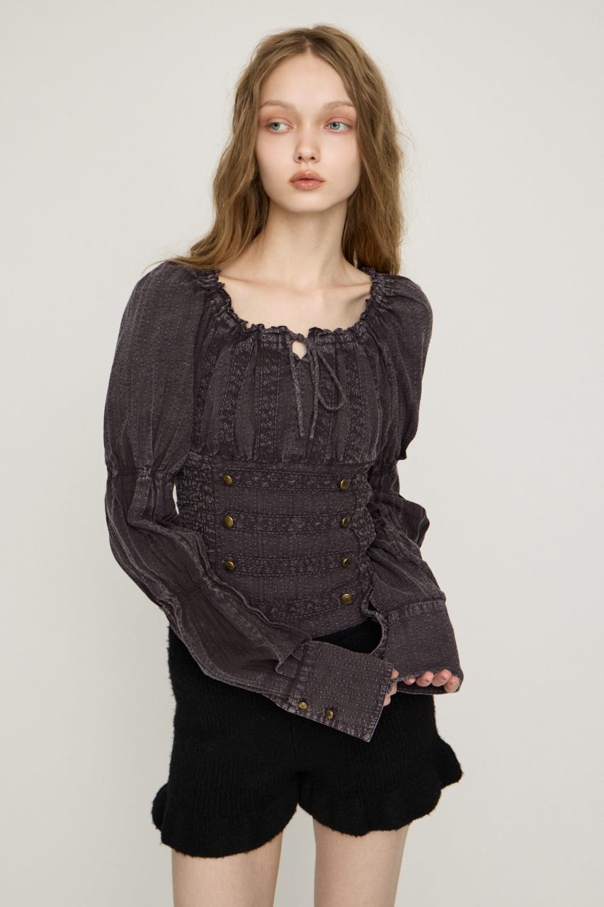 WASHED BUTTON SHIRRING ブラウス L/BRN FREE
