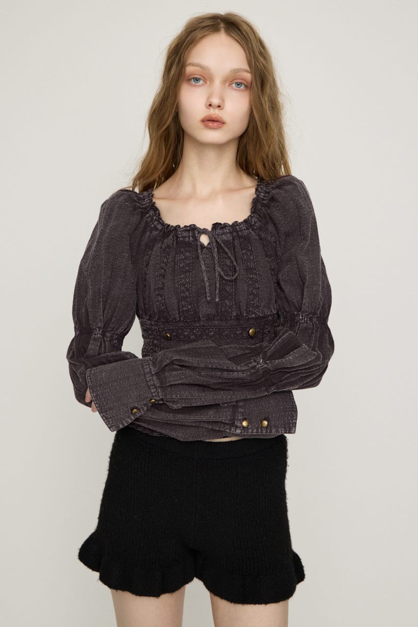 WASHED BUTTON SHIRRING ブラウス L/BRN FREE