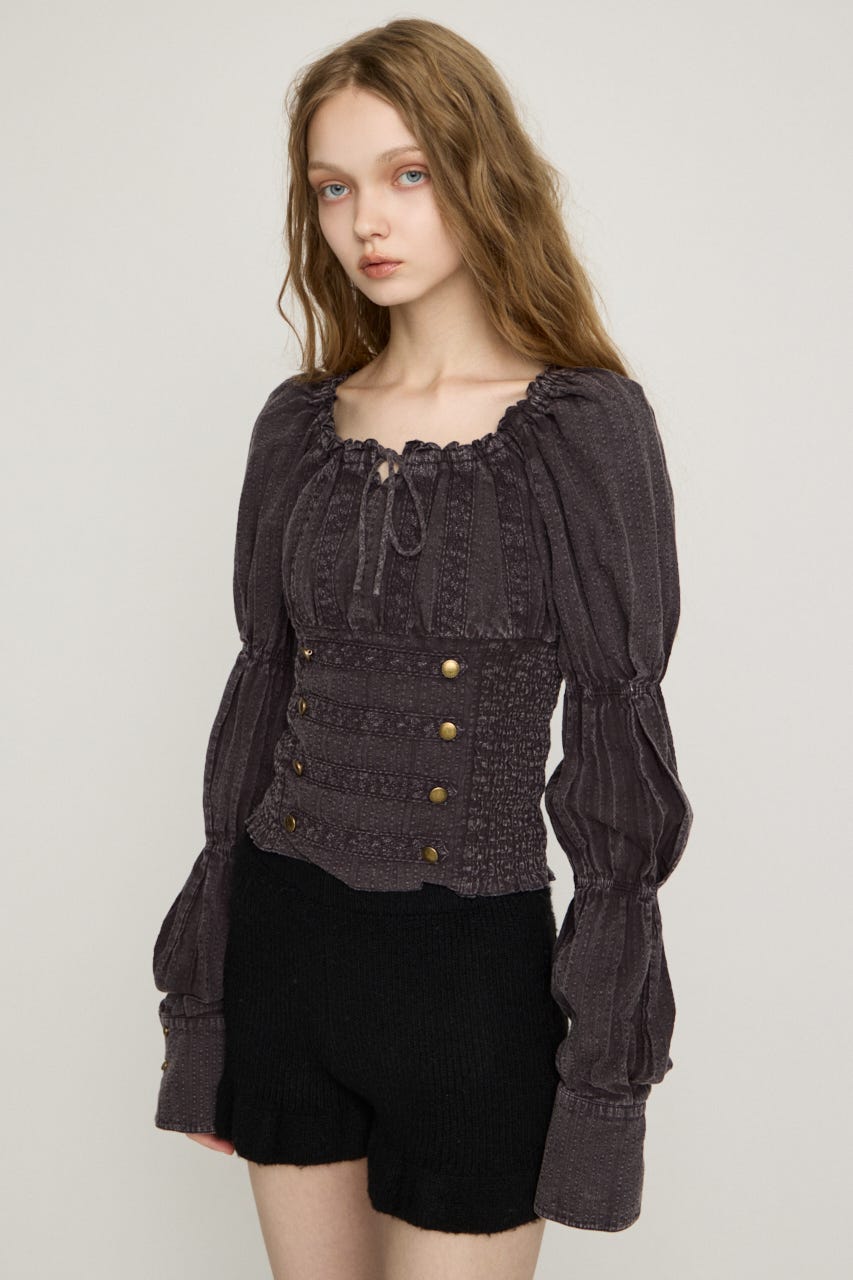 WASHED BUTTON SHIRRING ブラウス L/BRN FREE