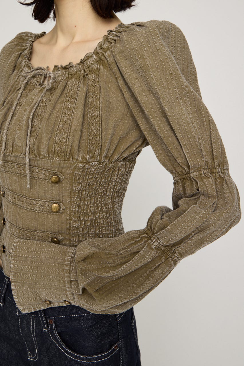 WASHED BUTTON SHIRRING ブラウス L/KHA FREE