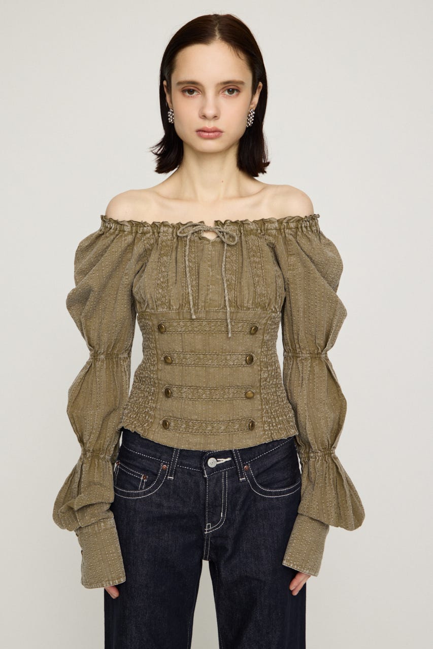 WASHED BUTTON SHIRRING ブラウス L/KHA FREE