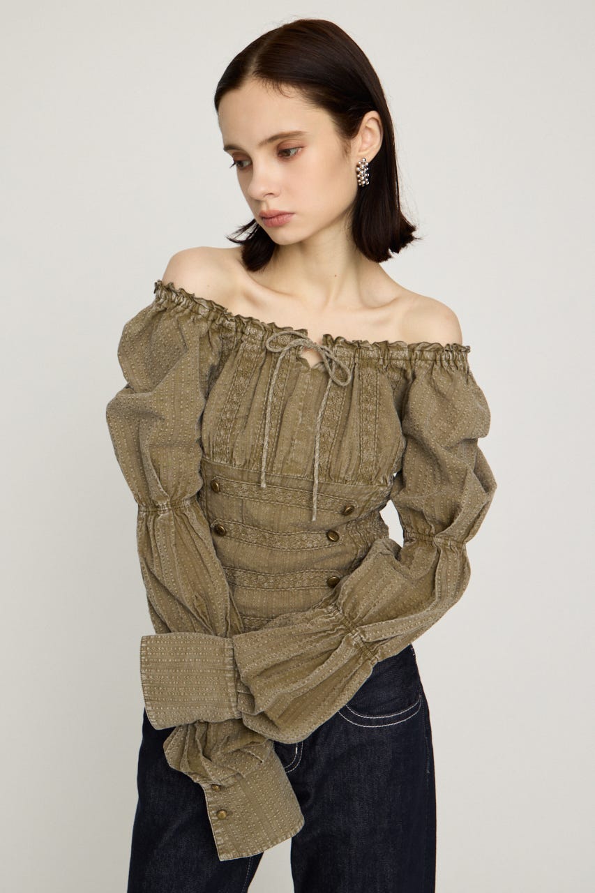 WASHED BUTTON SHIRRING ブラウス L/KHA FREE