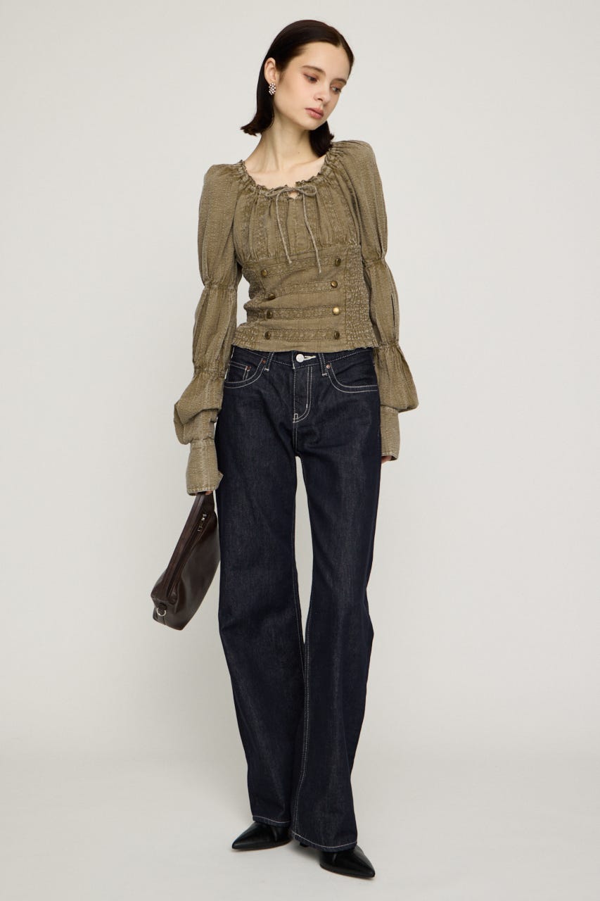 WASHED BUTTON SHIRRING ブラウス L/KHA FREE